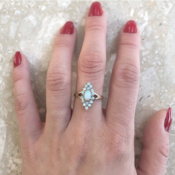 Fiery Opal Halo Marquise Shield Art Ring - Size 7.5 - Picture 8 of 8